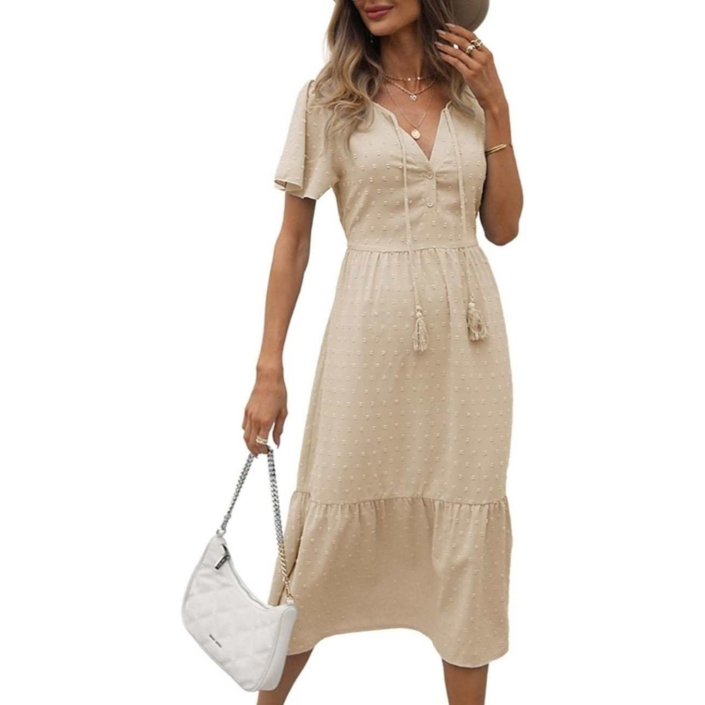 Dokuritu Short Sleeve Swiss Dot Dress Cream XL